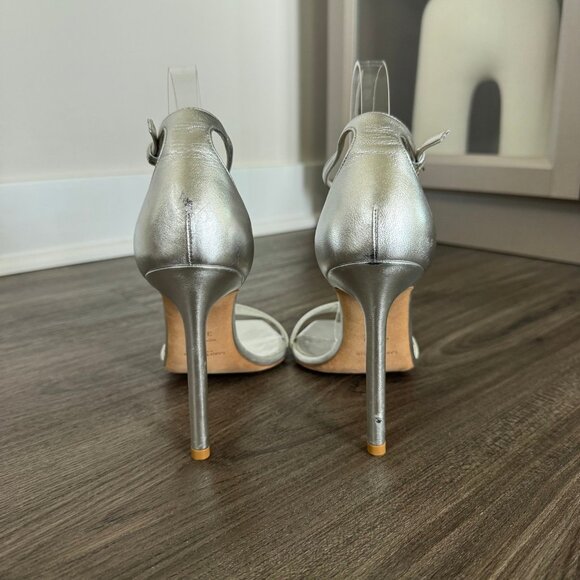 Saint Laurent Jane 105 Sandals Silver Foil Leather Open Toe Stiletto Heel - Picture 5 of 7